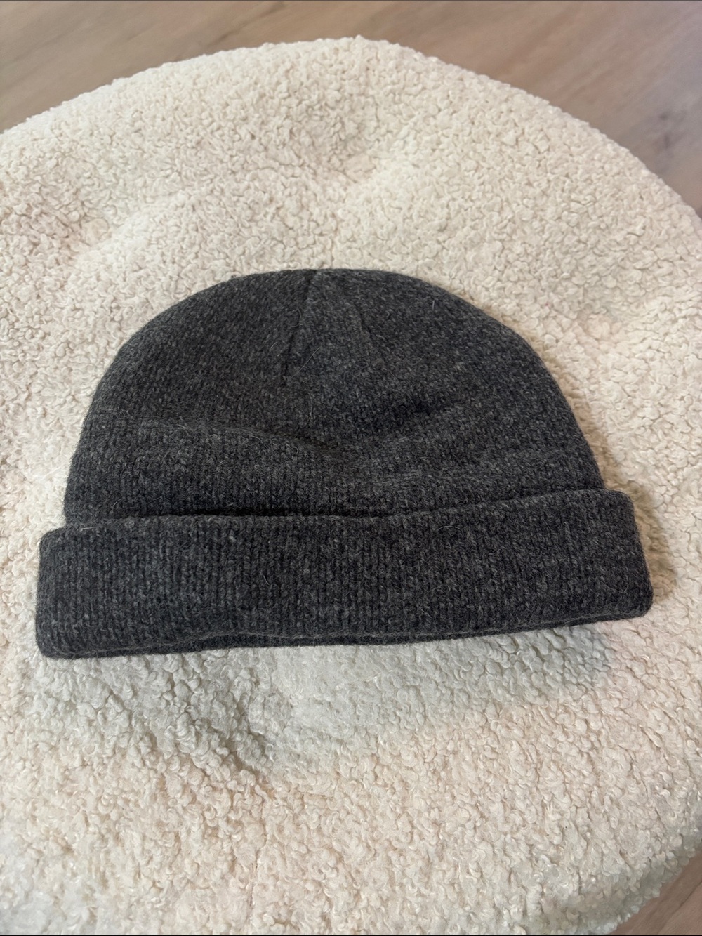 Vintage LL Bean Chunky Lambswool Knit Winter Beanie Hat Cap Charcoal Gray OS